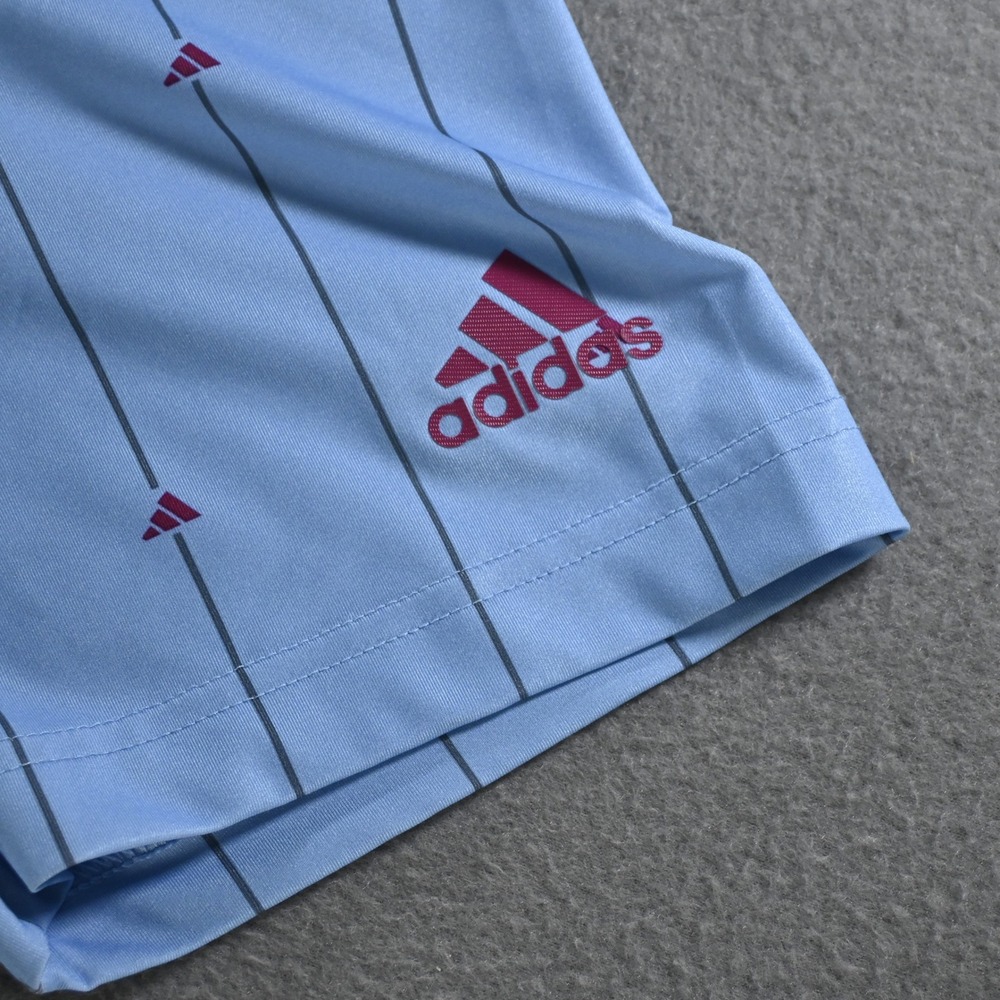 Adidas Mens Performance Golf Polo Shirt L Blue Pinstripe Logo Short Sleeve - Picture 2 of 7